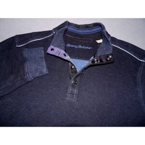 Tommy Bahama 100% Cotton Navy Blue Collared Henley Snap Sweater Men's Large